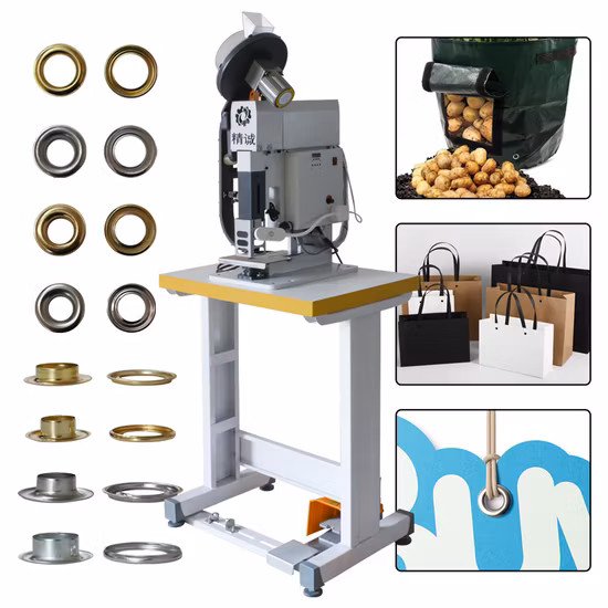 Halbautomatische Ösentüllen-Stanzmaschine, Anbringen, Fixieren, Nieten, Lochstanzen und Ösensetzen in einem einzigen Arbeitsgang